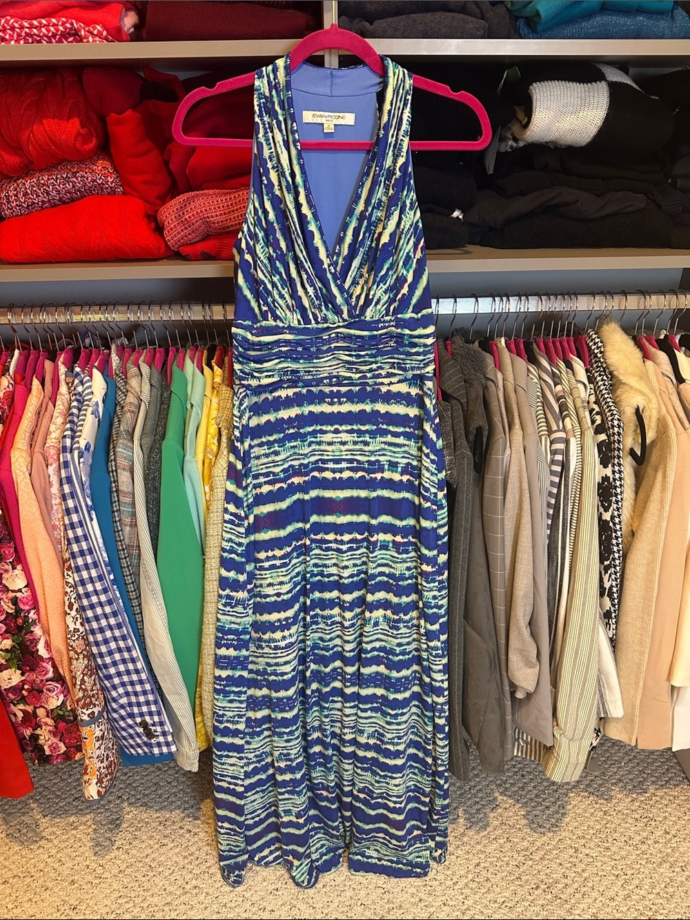 Evan Picone blue/white print sleeveless v neck maxi dress size 4